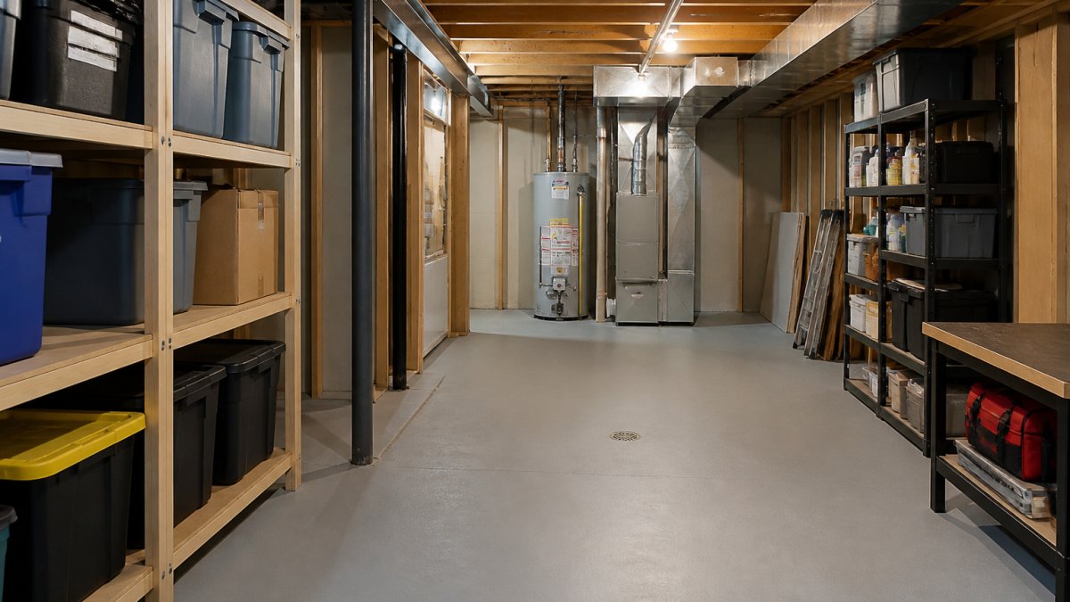 Organized basement with clear access to utility systems to help prepare for home inspection.